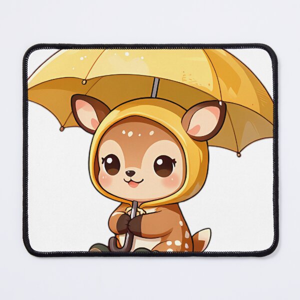 Item preview, Cute Baby Fawn in Golden Slicker with Forest Fern Umbrella designed and sold by pumsquare.