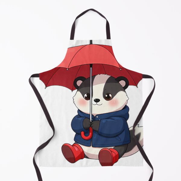 Item preview, Cute Badger Cub in Navy Slicker with Red Oak Leaf Umbrella designed and sold by pumsquare.