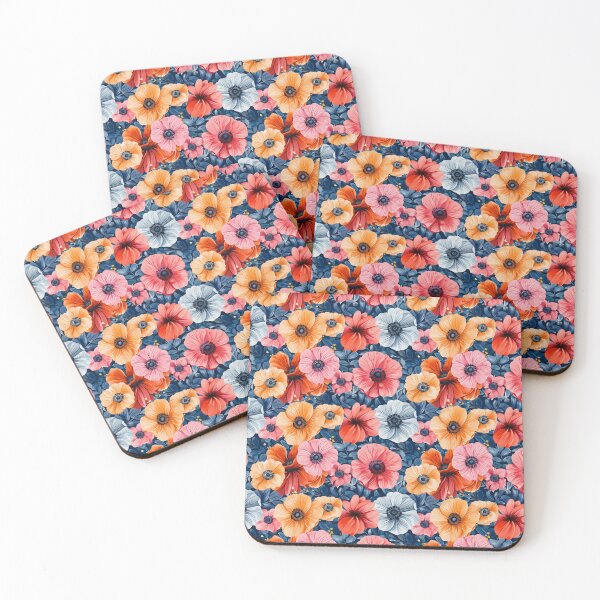 Item preview, Bold Coral and Blue Anemone Floral Pattern designed and sold by NTGUILTY.