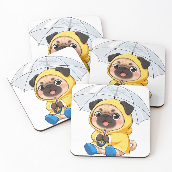 Item preview, Cute Pug Puppy in Yellow Raincoat and Blue Boots designed and sold by pumsquare.