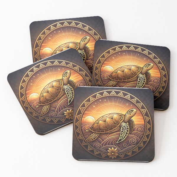Item preview, Sea Turtle Golden Medallion — Ancestral Wisdom at Twilight designed and sold by Hawaii26.