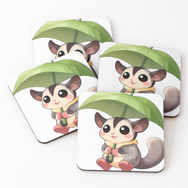 Item preview, Cute Sugar Glider in Pastel Yellow Slicker with Curved Leaf Umbrella designed and sold by pumsquare.