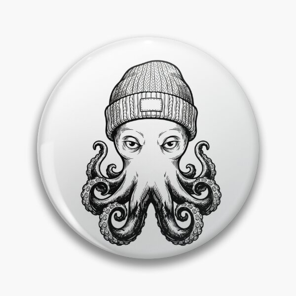 Item preview, Octopus Wearing Beanie Black and White Ink Drawing designed and sold by VioletNance.