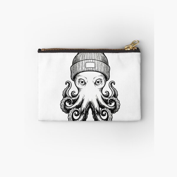 Item preview, Octopus Wearing Beanie Black and White Ink Drawing designed and sold by VioletNance.