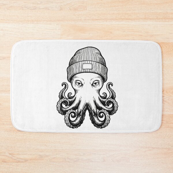 Item preview, Octopus Wearing Beanie Black and White Ink Drawing designed and sold by VioletNance.