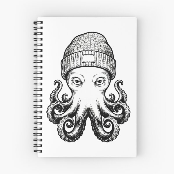 Item preview, Octopus Wearing Beanie Black and White Ink Drawing designed and sold by VioletNance.