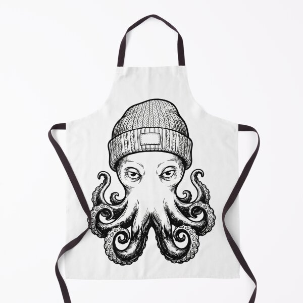 Item preview, Octopus Wearing Beanie Black and White Ink Drawing designed and sold by VioletNance.