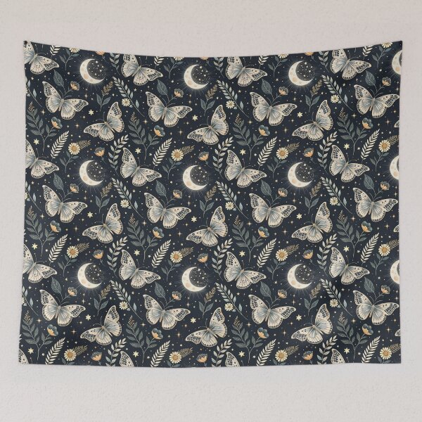 Item preview, Moonlit Butterfly Garden – Celestial Botanical Night Pattern designed and sold by NinthLantern.