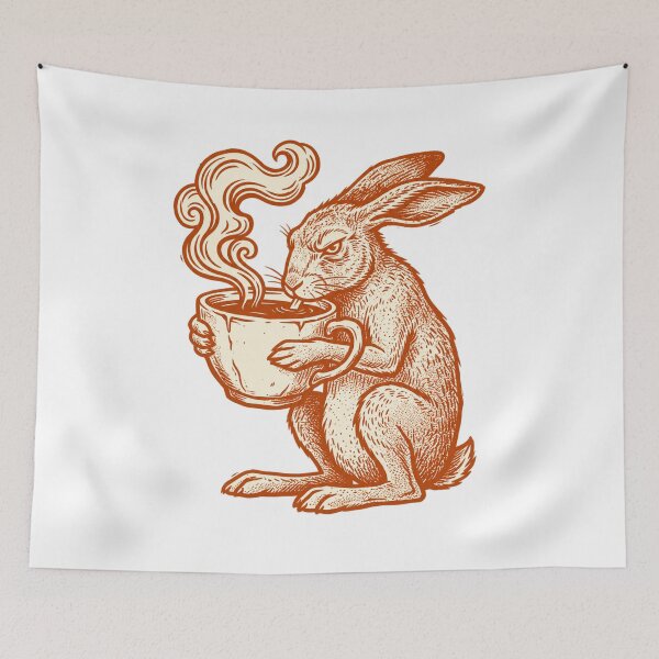 Item preview, Grumpy Hare Drinking Tea Retro Print designed and sold by The Mellonaire.
