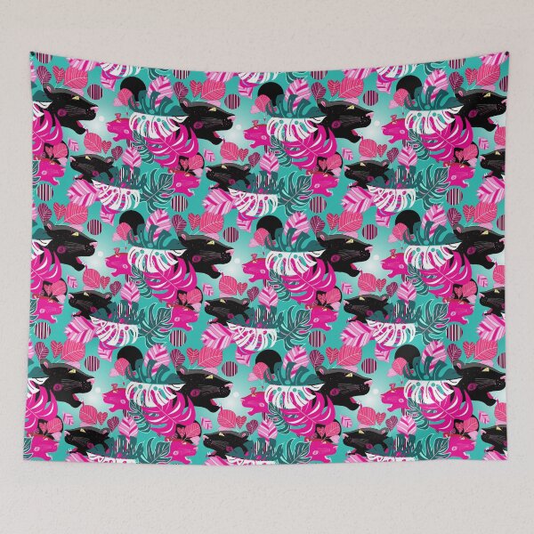 Item preview, Jungle seamless vector multicolored pattern with portraits of panthers designed and sold by Tanor.