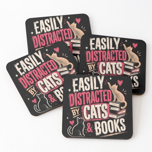 Item preview, Easily Distracted By Cats & Books Cat Lover Bookworm Reader Gift designed and sold by SkeletonsDanger.