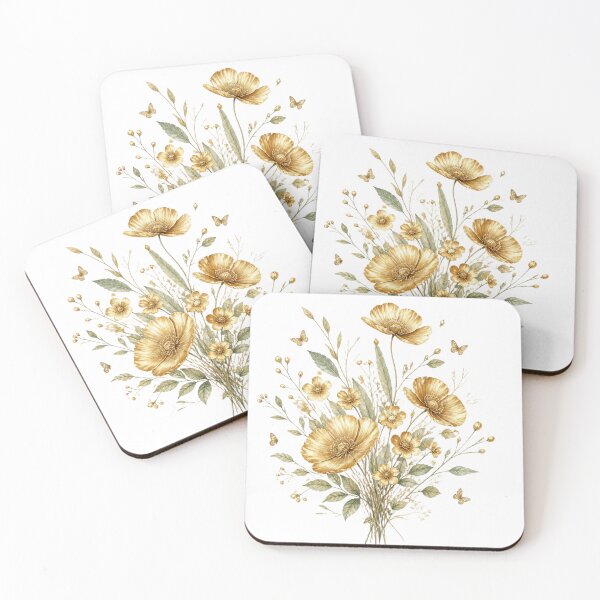 Item preview, Luminous Golden Wildflower Bouquet with Butterflies – Elegant Botanical Watercolor designed and sold by Bluepanda21.