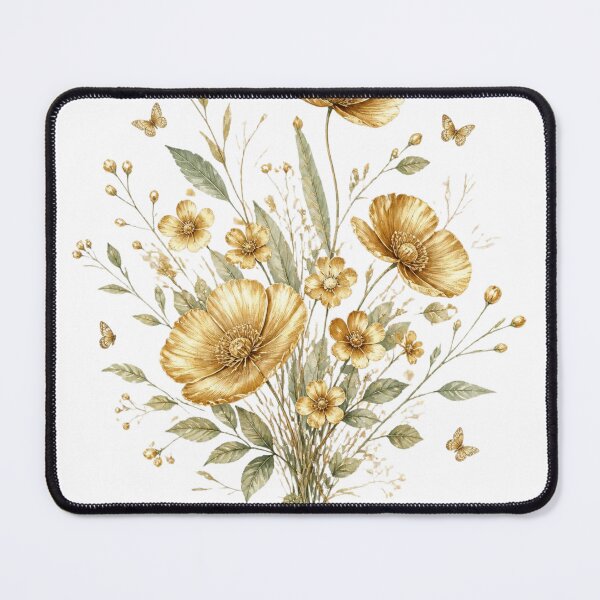Item preview, Luminous Golden Wildflower Bouquet with Butterflies – Elegant Botanical Watercolor designed and sold by Bluepanda21.
