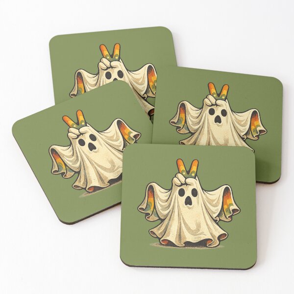 Item preview, Retro 1970s Groovy Ghost Peace Sign Art – Vintage Halloween Print designed and sold by MagicMakerPh.