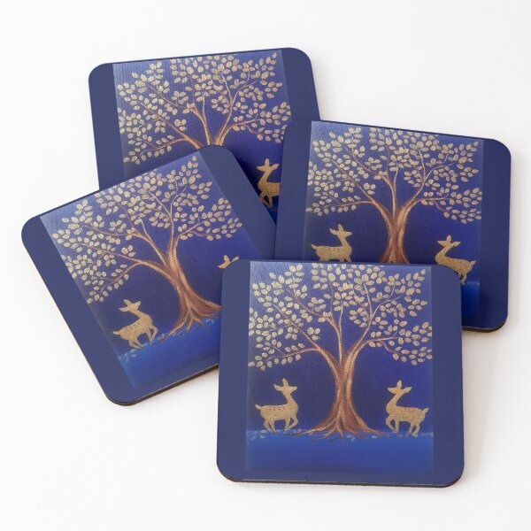 Item preview, Whispers of the Golden Forest | Sacred Tree & Golden Deer | Indian Art  designed and sold by Sakshiartwork.