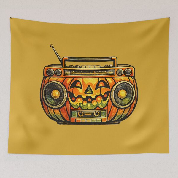 Item preview, Retro 1970s Lava-Lamp Boombox Jack-o-Lantern Art – Groovy Halloween Print designed and sold by MagicMakerPh.