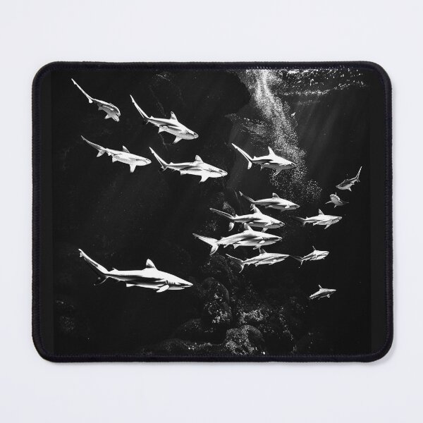 Item preview, Shark School Underwater Ocean Wildlife Monochrome Nature Art designed and sold by inkoutninja.