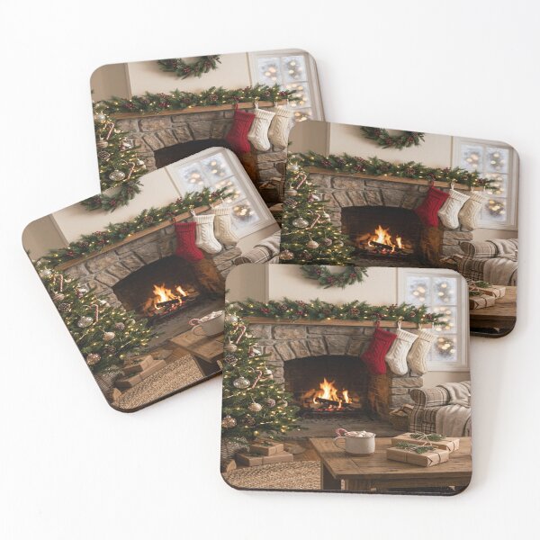 Item preview, Cozy Rustic Christmas Living Room Fireplace Scene designed and sold by Solomon-Ent-144.