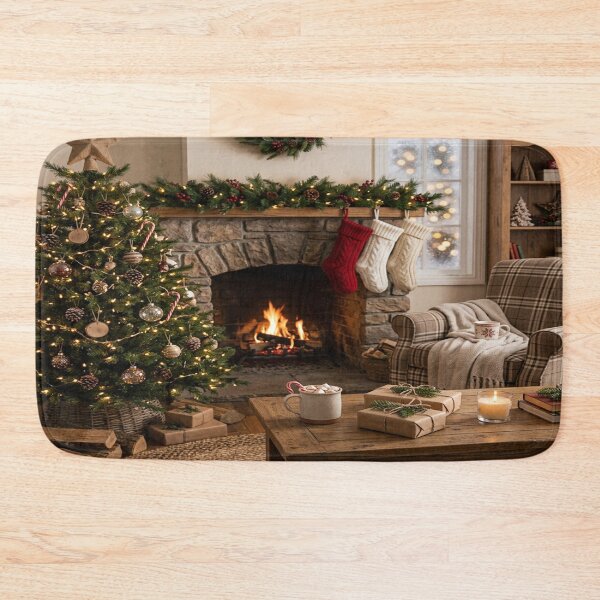 Item preview, Cozy Rustic Christmas Living Room Fireplace Scene designed and sold by Solomon-Ent-144.