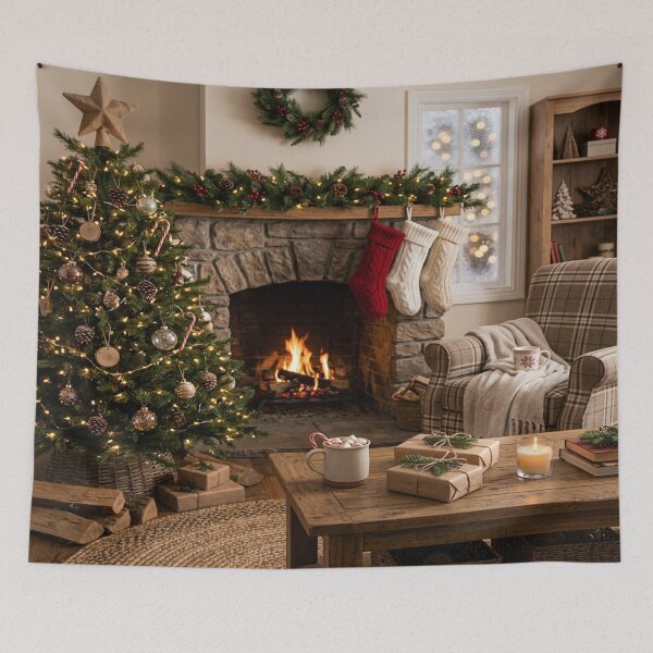 Item preview, Cozy Rustic Christmas Living Room Fireplace Scene designed and sold by Solomon-Ent-144.