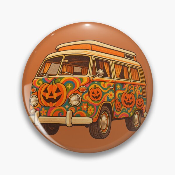 Item preview, Retro 1970s Psychedelic Jack-o-Lantern Camper Van Halloween Print designed and sold by MagicMakerPh.