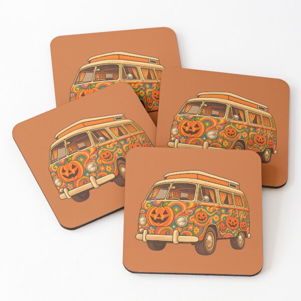 Item preview, Retro 1970s Psychedelic Jack-o-Lantern Camper Van Halloween Print designed and sold by MagicMakerPh.