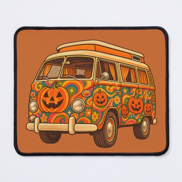 Item preview, Retro 1970s Psychedelic Jack-o-Lantern Camper Van Halloween Print designed and sold by MagicMakerPh.