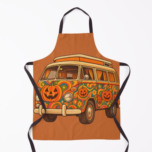 Item preview, Retro 1970s Psychedelic Jack-o-Lantern Camper Van Halloween Print designed and sold by MagicMakerPh.