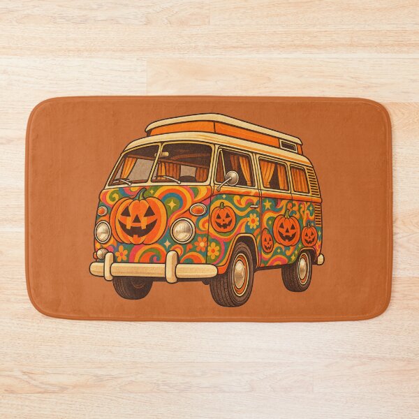 Item preview, Retro 1970s Psychedelic Jack-o-Lantern Camper Van Halloween Print designed and sold by MagicMakerPh.