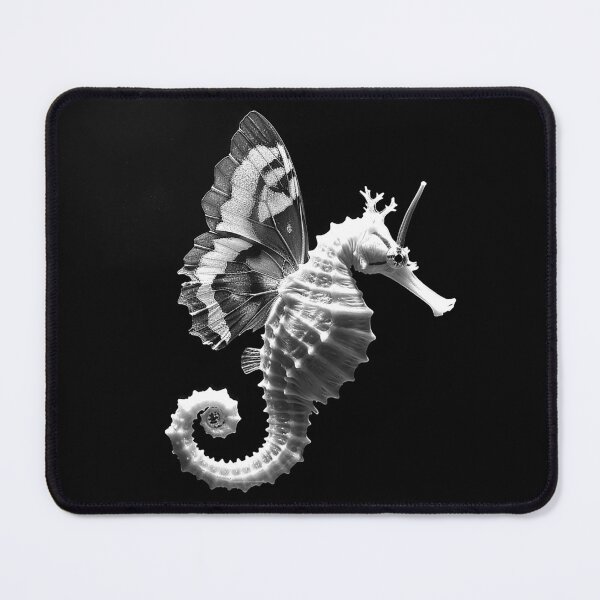 Item preview, Surreal Seahorse Butterfly Wings Ocean Fantasy Monochrome Art designed and sold by inkoutninja.