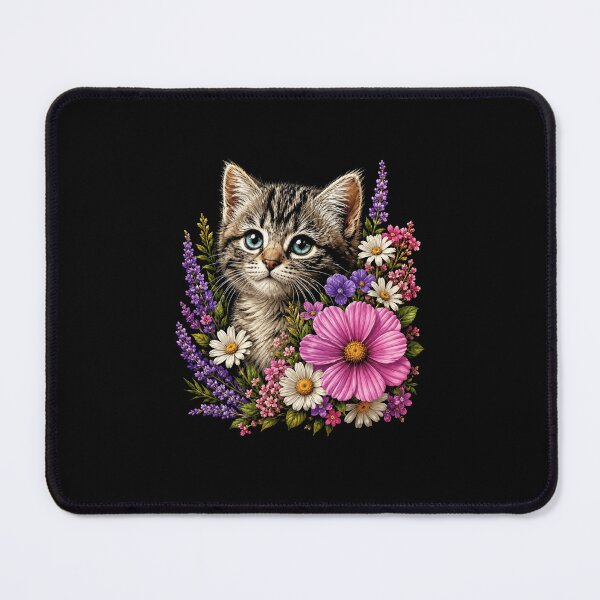 Item preview, Cute Tabby Kitten Surrounded by Wildflowers Floral Cat Illustration designed and sold by MiALopezArt.