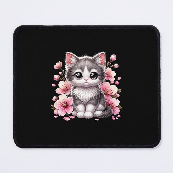 Item preview, Adorable Gray Kitten with Pink Blossoms Cute Floral Cat Graphic designed and sold by MiALopezArt.