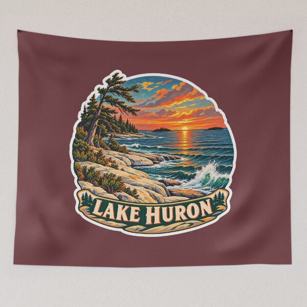 Item preview, Lake Huron Vintage Canadian Great Lakes Scenic Prints designed and sold by PinUpPizzazz.