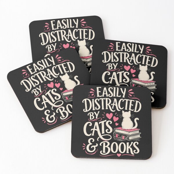Item preview, Easily Distracted by Cats and Books Funny Reading Lover Quote designed and sold by MiALopezArt.
