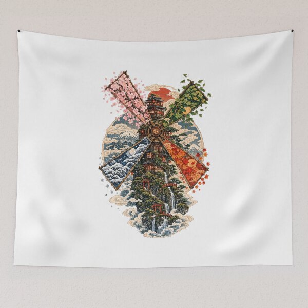 Item preview, The Mill of the Four Seasons – Japanese Ukiyo-e Fantasy Art designed and sold by Substance_life.