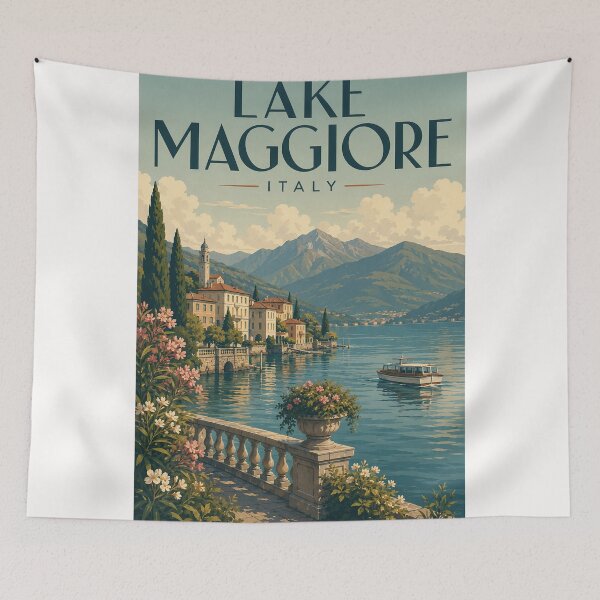 Item preview, Villas frente al lago Mayor, Italia, bajo los Alpes italianos. designed and sold by Places On Earth.