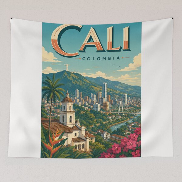 Item preview, Cali Colombia Skyline beneath Cristo Rey and Farallones Mountains designed and sold by Places On Earth.