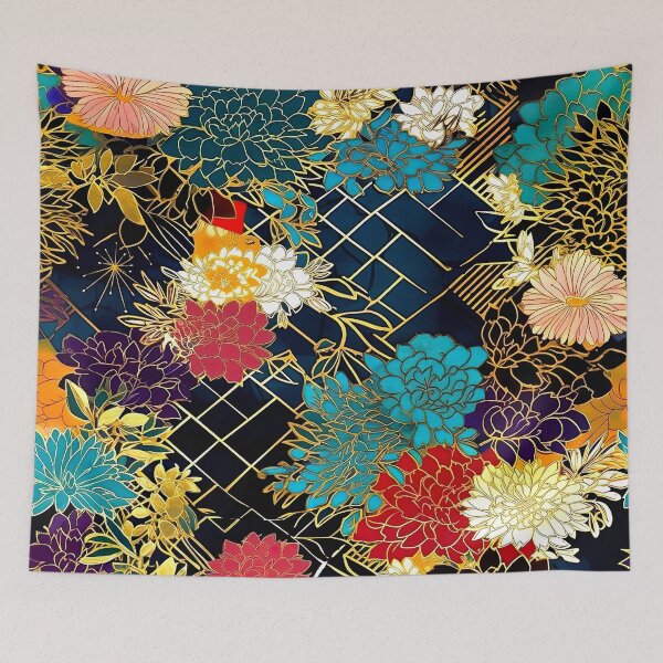 Item preview, Japanese Chiyogami Blue, White, Red Flowers Seamless Designs designed and sold by DEC02.