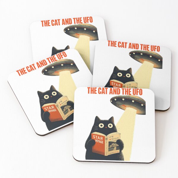 Item preview, Black Cat UFO Abduction Poster designed and sold by SeraDesignV.