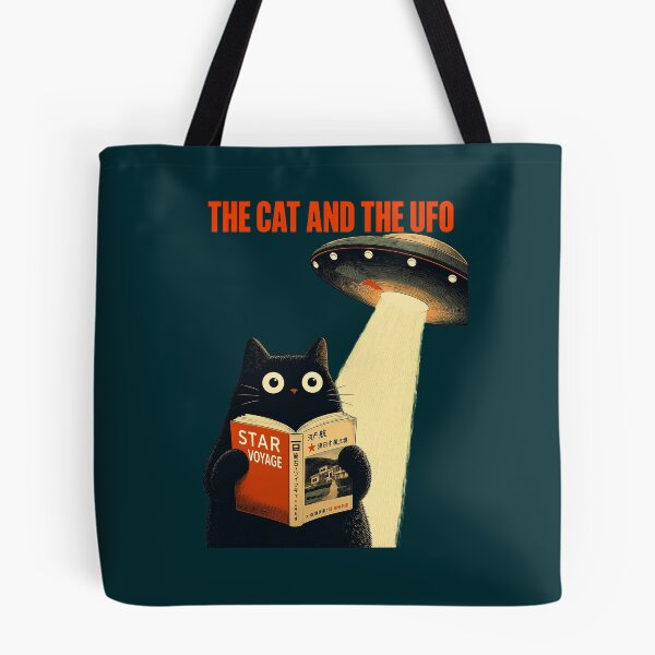 Item preview, Black Cat UFO Abduction Poster designed and sold by SeraDesignV.