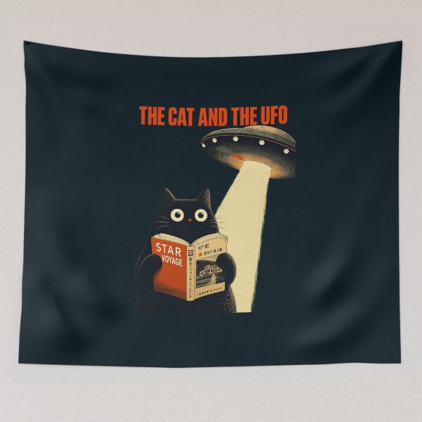 Item preview, Black Cat UFO Abduction Poster designed and sold by SeraDesignV.