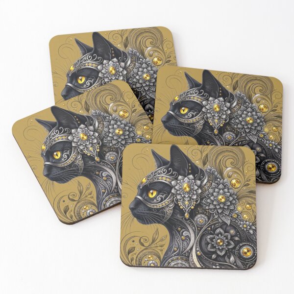 Item preview, Ornate Black Cat Jewels and Gold Swirls designed and sold by Mindworx21.