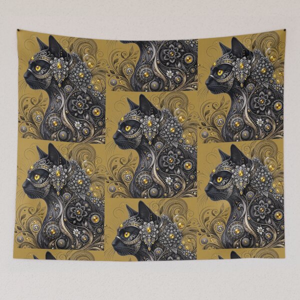 Item preview, Ornate Black Cat Jewels and Gold Swirls designed and sold by Mindworx21.