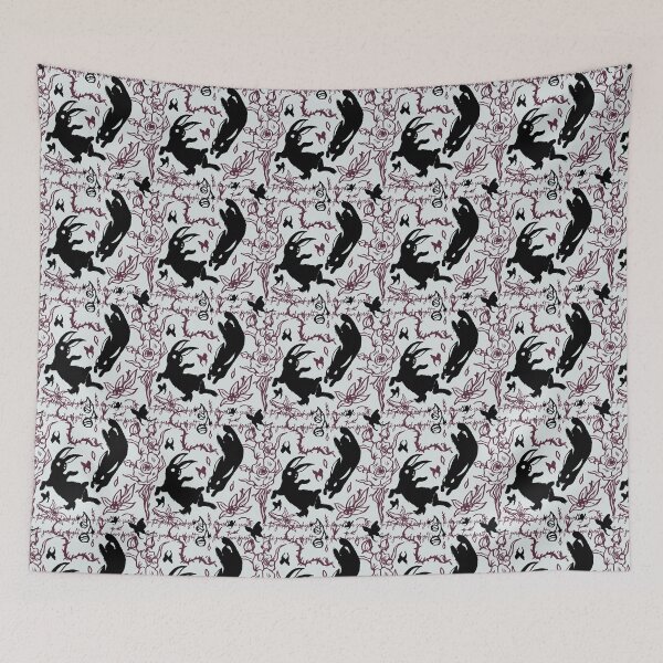 Item preview, Black rabbits falling into creepy flowers pattern designed and sold by Konopikyu.