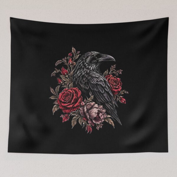 Item preview, Raven Floral Gothic Botanical Roses Halloween Dark Bird designed and sold by DaphoLatara.