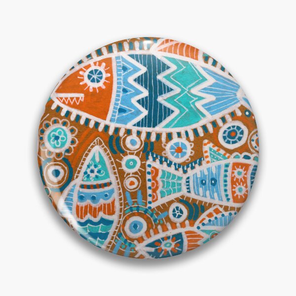 Item preview, Folk Fish Pattern in Blue and Rust designed and sold by Fani*.