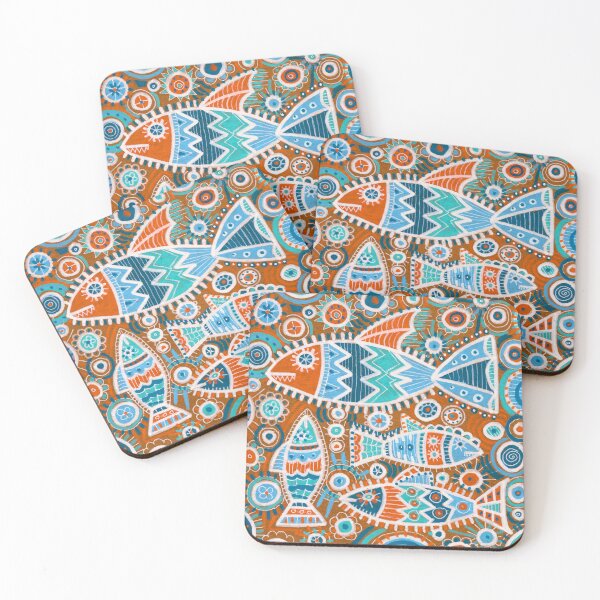 Item preview, Folk Fish Pattern in Blue and Rust designed and sold by Fani*.
