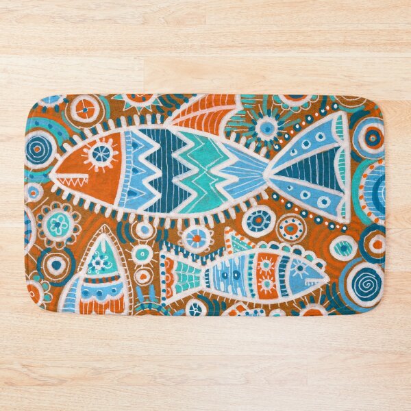 Item preview, Folk Fish Pattern in Blue and Rust designed and sold by Fani*.