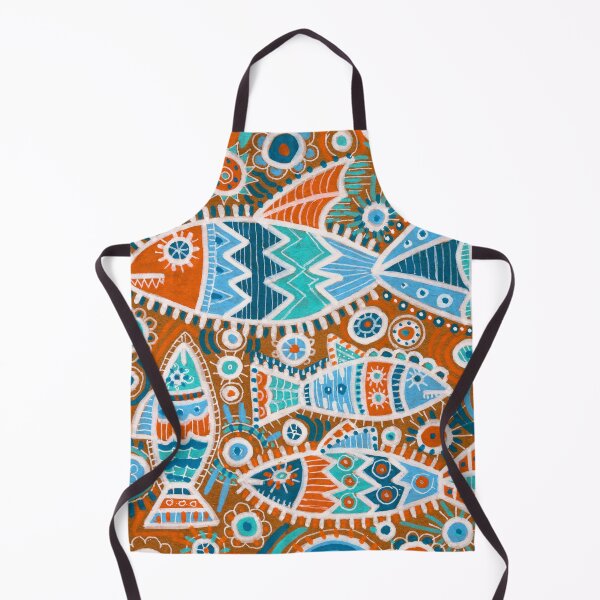 Item preview, Folk Fish Pattern in Blue and Rust designed and sold by Fani*.