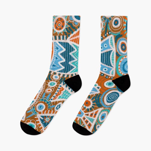 Item preview, Folk Fish Pattern in Blue and Rust designed and sold by Fani*.